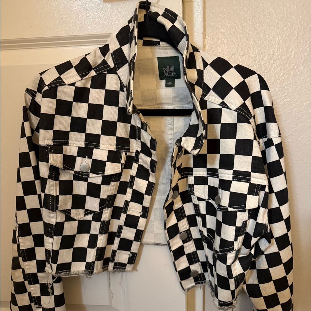 Wild Fable Black and White Checkered Jean Jacket